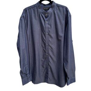 Banana Republic Non-Iron Slim Fit Mens Band Collar Blue Long Sleeve Dress Shirt